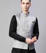 grey diamond weave jacquard nehru jacket