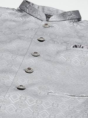 grey diamond weave jacquard nehru jacket 2