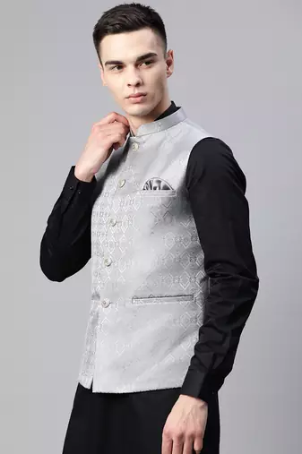 grey diamond weave jacquard nehru jacket