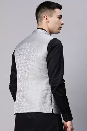 grey diamond weave jacquard nehru jacket