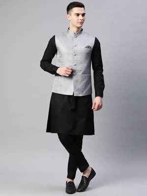 grey diamond weave jacquard nehru jacket 5