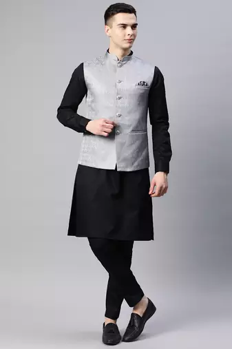 grey diamond weave jacquard nehru jacket