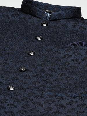 Men blue nehru jacket with floral thread work 2