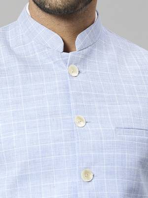 sky blue linen blend chex nehru jacket 5