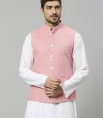 pink linen blend chex nehru jacket