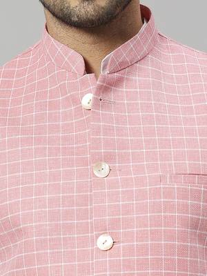 pink linen blend chex nehru jacket 5