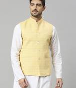 yellow linen blend chex nehru jacket