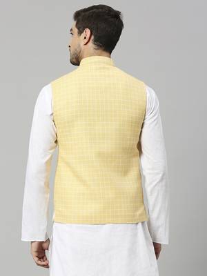 yellow linen blend chex nehru jacket 4