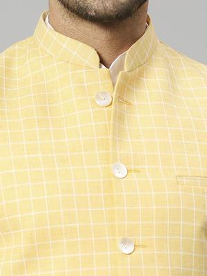yellow linen blend chex nehru jacket 5