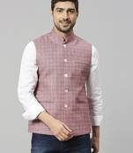 Mountbatten pink linen blend chex nehru jacket for men
