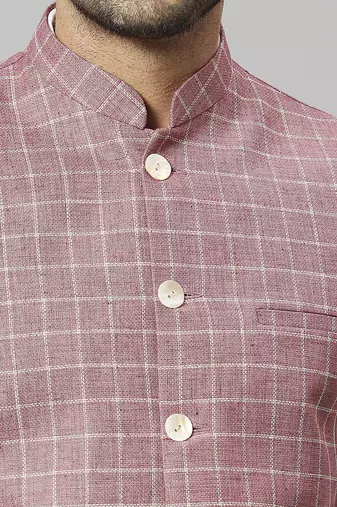 Mountbatten pink linen blend chex nehru jacket for men