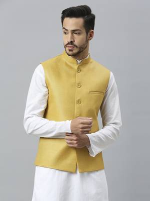 mustard yellow solid nehru jacket 1