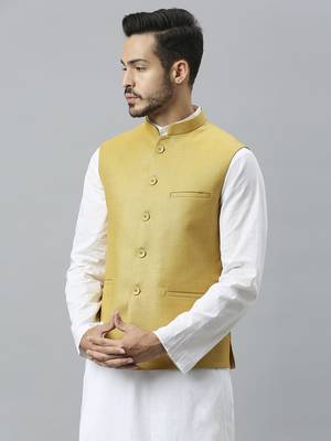 mustard yellow solid nehru jacket 2