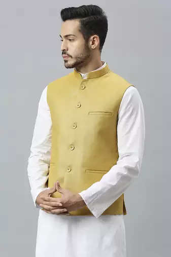 mustard yellow solid nehru jacket
