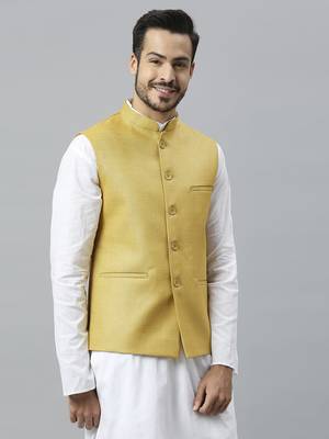 mustard yellow solid nehru jacket 3