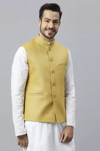 mustard yellow solid nehru jacket
