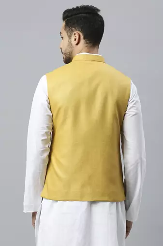 mustard yellow solid nehru jacket