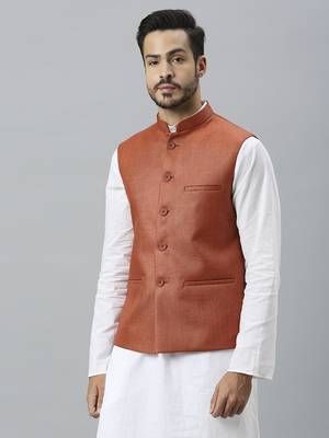 rust solid nehru jacket 2