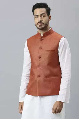 rust solid nehru jacket