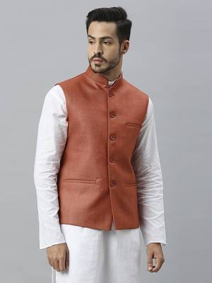 rust solid nehru jacket 3