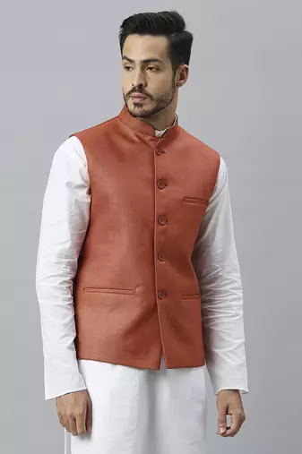 rust solid nehru jacket