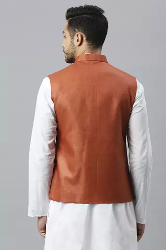 rust solid nehru jacket