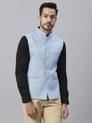 sky blue solid nehru jacket 1