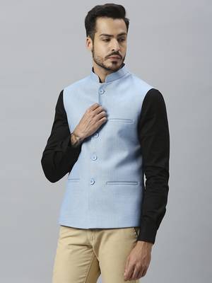 sky blue solid nehru jacket 2