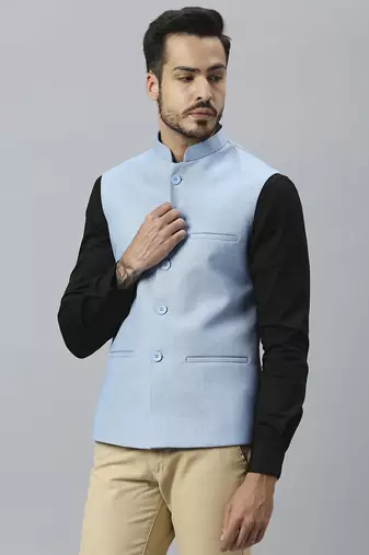 sky blue solid nehru jacket