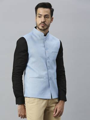 sky blue solid nehru jacket 3
