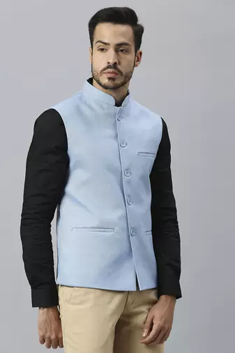 sky blue solid nehru jacket
