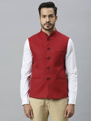 red solid nehru jacket 1