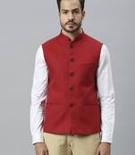 red solid nehru jacket