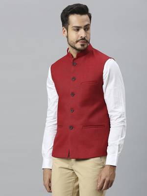 red solid nehru jacket 2