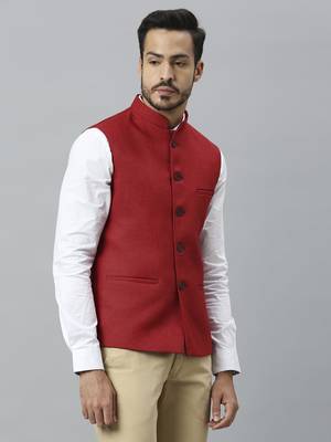 red solid nehru jacket 3