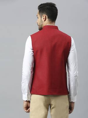 red solid nehru jacket 4