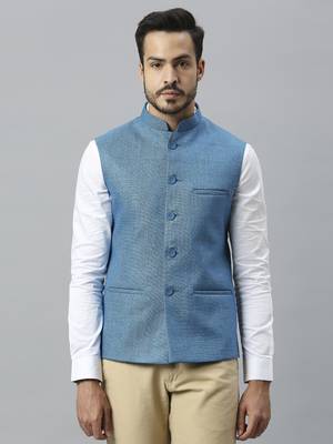 blue solid nehru jacket 1