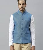 blue solid nehru jacket
