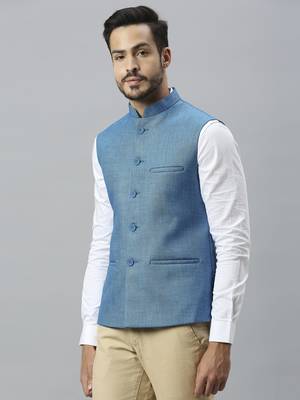 blue solid nehru jacket 2