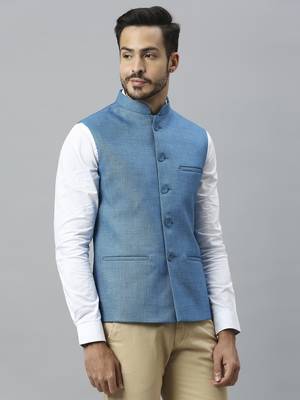 blue solid nehru jacket 3