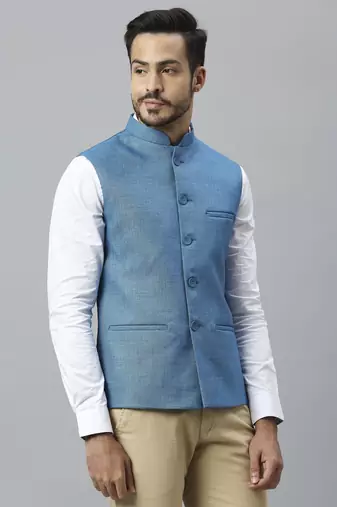 blue solid nehru jacket