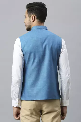 blue solid nehru jacket