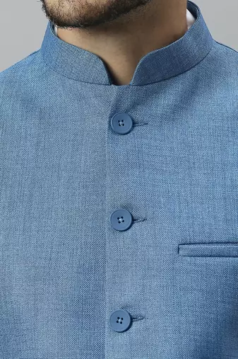 blue solid nehru jacket