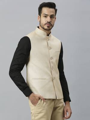 cream solid nehru jacket 3