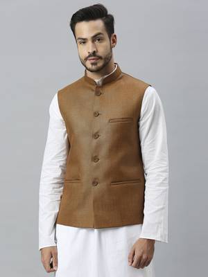 tan brown solid nehru jacket 1