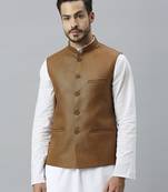 tan brown solid nehru jacket