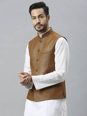 tan brown solid nehru jacket 2