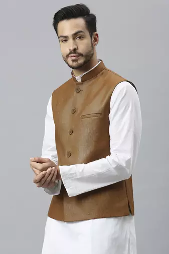 tan brown solid nehru jacket