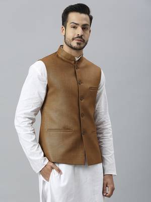 tan brown solid nehru jacket 3