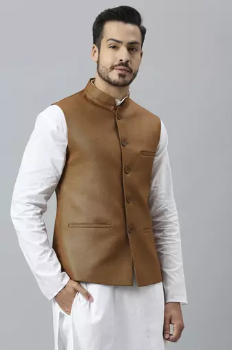tan brown solid nehru jacket